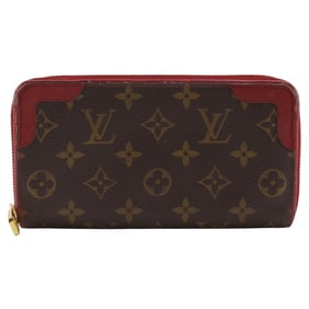 Louis Vuitton Retiro Zippy Wallet M61854 Monogram Canvas Cerise 2019 Brown/Red MI2119 Women's
