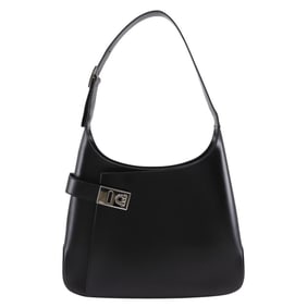 Salvatore Ferragamo Gancini Shoulder Bag AB-21 0169 in Black Calfskin for Women