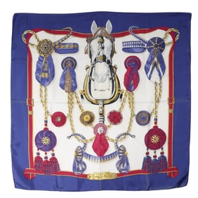 Hermes Hermès Carree 90 Scarf, Frontaux et Cocardes, Front Rosette, Silk, Blue, Carree90, Women's