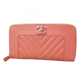 Chanel Long Wallet V-Stitch Lambskin Pink Women's