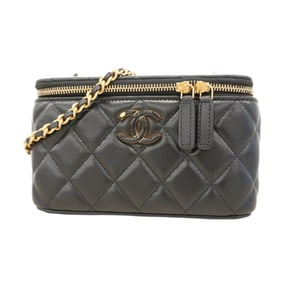 Chanel Matelasse Vanity Bag with Chain Shoulder in Black Lambskin for Women