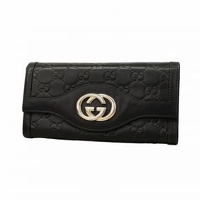 Gucci Interlocking G Guccissima Long Wallet 282431 Leather Black Champagne Men's Women's