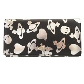 Like new Vivienne Westwood orb pattern heart leather bifold long wallet in black and silver, 1660.