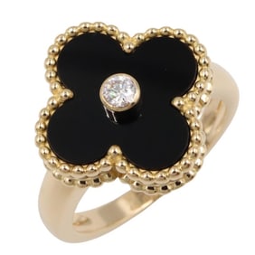 Van Cleef & Arpels Vintage Alhambra Onyx Ring (1PD) in 18K Yellow Gold with Diamonds and Onyx.