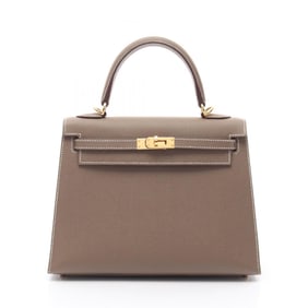 Hermes Hermès Kelly 25 handbag, leather, Epsom brown, women's, 038416CC