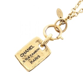 CHANEL logo plate necklace, gold-plated, for women.