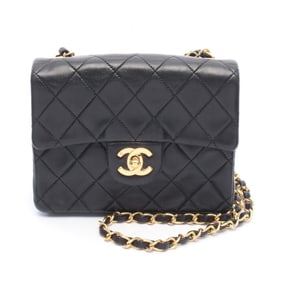CHANEL Mini Matelasse Shoulder Bag, Lambskin Leather, Women's, Black, A01115