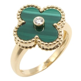 Van Cleef & Arpels Vintage Alhambra Malachite Ring (1PD) in 18K Yellow Gold with Diamonds and
