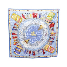 Hermes Hermès Carré 90 PRIERES AU VENT Silk Scarf for Women, Blue Multicolor
