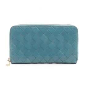 Bottega Veneta Intrecciato Round Long Wallet, Leather, Men's and Women's, Green