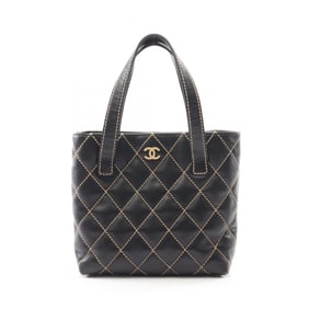 CHANEL Wild Stitch Tote Bag, Leather, Women's, Black