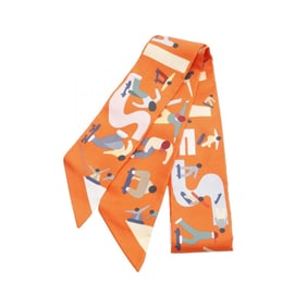 Hermes Hermès Twilly Figures Libres Silk Scarf for Women in Orange Multicolor