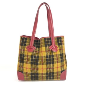 HERMES Gallop Check Tote Bag, Shoulder Wool and Leather, Red, for Men Women