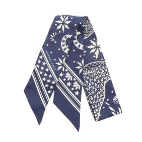 Hermes Hermès Les Leopards Bandana Twilly Silk Scarf for Women in Navy and White
