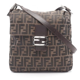 Fendi Zucca Shoulder Bag, Canvas and Leather, Women's, Brown Black, 26730