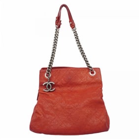 Chanel Matelasse Shoulder Bag with Chain Bag, Caviar Skin, Red, Women's