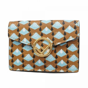 Fendi F Is Leather Tri-fold Wallet, Brown and Blue, Women's