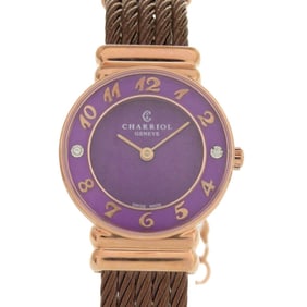 Unused Charriol Saint-Tropez 028PAD4.543.566 Stainless Steel Purple and Pink Gold Quartz Wristwatch