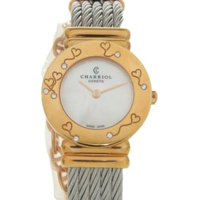 Unused Charriol Saint-Tropez 028BHP.540.552 Stainless Steel White Shell Pink Gold Dial Quartz