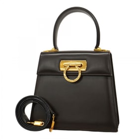 Salvatore Ferragamo Gancini Leather Handbag, Brown, 2-Way Bag for Women