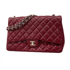 Chanel Shoulder Bag, Large Matelasse, Double Chain, Caviar Skin, Bordeaux, Women's