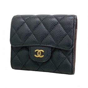 Chanel Matelasse Tri-fold Wallet in Caviar Leather, Black, Women's