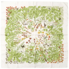 Hermès Carré 90 LA PRAIRIE Prairie Silk White Scarf Muffler 0136 HERMES