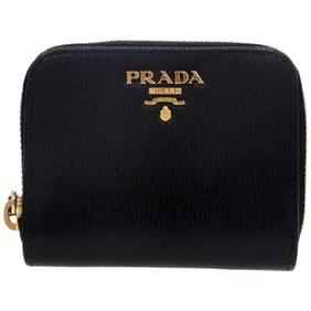 Prada Round Zipper Wallet 1MM268 Leather Gold Hardware Black Coin Case 0691 PRADA