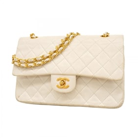 Chanel Matelasse Shoulder Bag with Double Flap and Chain, Lambskin, White, Women's, P1617361