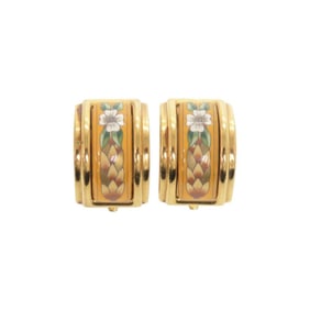 Hermes enamel floral metal gold earrings 0161 HERMES