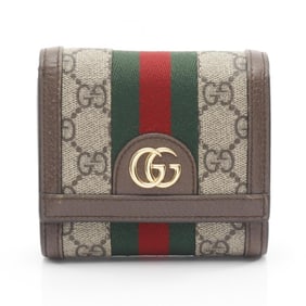 Gucci Ophidia GG Wallet, Sherry Line, Bifold Leather and Coated Canvas, Women's, Beige, Brown,