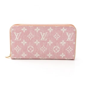 Louis Vuitton Zippy Wallet, Round Long Canvas, Leather, Monogram Jacquard Denim, Women's, Pink and