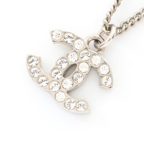 Chanel Coco Mark Necklace, Stainless Steel with Rhinestones, Women's, Silver and Clear