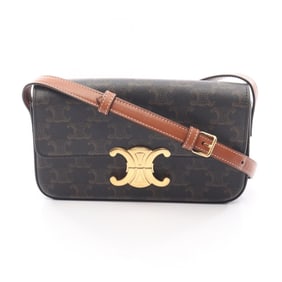 Celine Claude Triomphe shoulder bag in coated canvas and leather, black brown, 194142CUZ.04LU