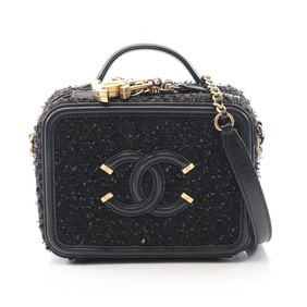 Chanel CC Figley Small Vanity Bag Shoulder Fabric Leather Women's Black
