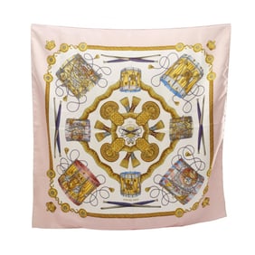 Hermès HERMES Carré 90 LES TAMBOURS Silk Scarf for Women in Pink Multicolor