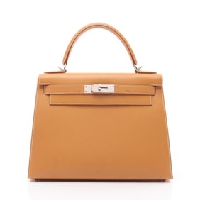 Hermes Hermès Kelly 28 handbag in Vau Chamonix calfskin leather, brown, for women