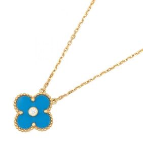 Van Cleef & Arpels Vintage Alhambra Blue Sable Necklace (1PD) in 18K Yellow Gold with Diamonds.