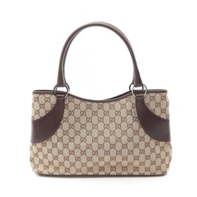 Gucci GG Canvas Tote Bag, and Leather, Women's, Beige Brown, 113015