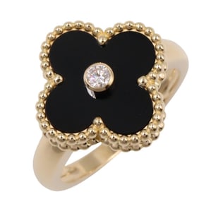 Van Cleef & Arpels Vintage Alhambra Onyx 1PD Ring, 18K Yellow Gold with Diamonds and Onyx, Women's,