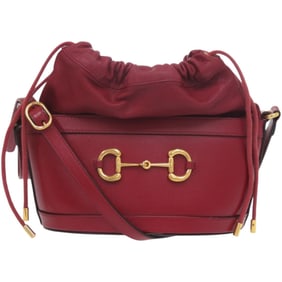 Gucci Horsebit 1955 Bucket Bag 602118 525040 Leather Red Shoulder 1528 GUCCI