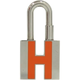 Hermes charm, Cadena, H motif, metal, silver, orange, keychain, 0201, HERMES