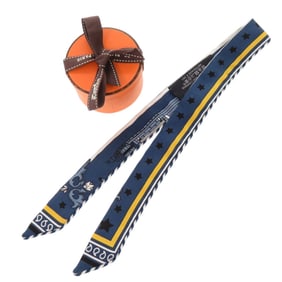 Like new Hermès Twilly Doll Candy Paris Station Silk Bleu Ardoise Noir Scarf Muffler Blue 0092