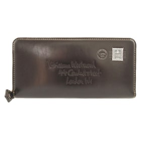 Unused Vivienne Westwood Envelope Orb Pattern Leather Black Round Zip Long Wallet 1655