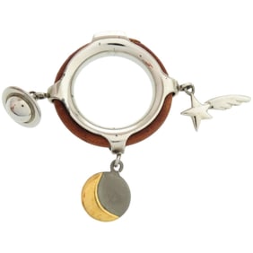 Hermes Saturn, Moon, and Star Metal Leather Brown Scarf Ring 1284 HERMES