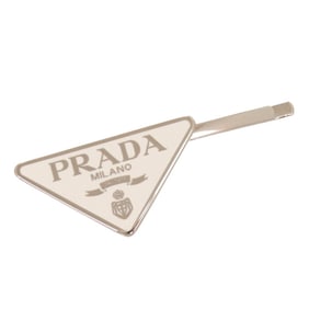 Prada Hairpin Triangle Logo White Silver Accessory 1202 PRADA