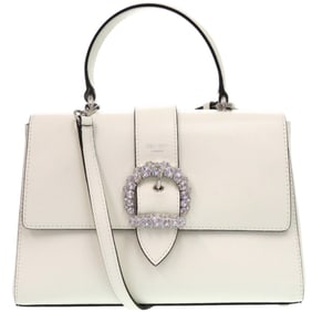 Jimmy Choo 2-Way Madeline Leather Handbag in White with Silver Hardware, 0325