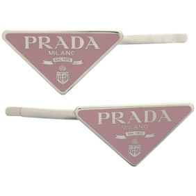 Like new Prada hair clip with triangle logo, 1IF051 2BA6 F0E18 00, metal alabastro, silver pin,