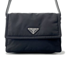 Prada Padded Shoulder Bag in Re-Nylon and Leather, Black, 1BD313