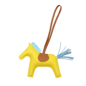 Like new Hermès Rodeo MM bag charm keychain in Anjou Milo Jaune-Naples/Céleste gold with D stamp,